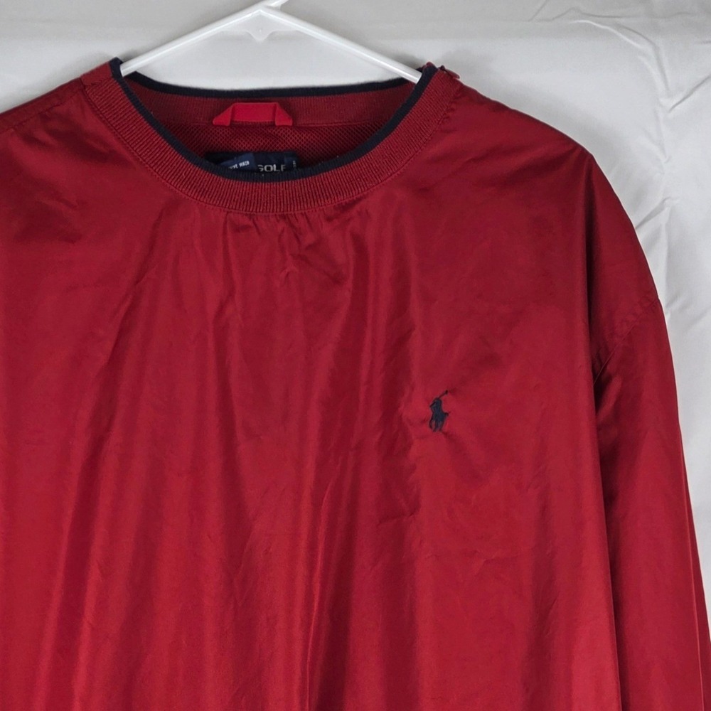 Polo Golf Ralph Lauren Windbreaker Pullover Red Crew Neck Mesh Lined Mens Large